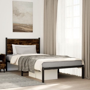 vidaXL, vidaXL Bettgestell mit Kopfteil Metall Räuchereiche 100x190 cm, vidaXL Metallbett ohne Matratze Räuchereiche 100x190 cm