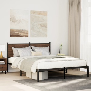 vidaXL, vidaXL Bettgestell mit Kopfteil Metall Räuchereiche 140x190 cm, vidaXL Metallbett ohne Matratze Räuchereiche 140x190 cm