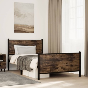 vidaXL, vidaXL Bettgestell mit Kopf- und Fußteil Metall Räuchereiche 107x203cm