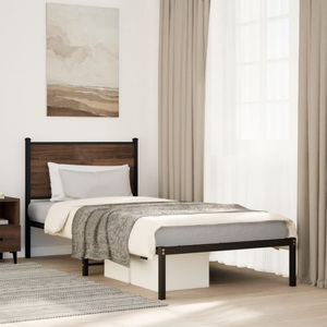 vidaXL, vidaXL Bettgestell mit Kopfteil Metall Braun Eichen-Optik 90x190 cm