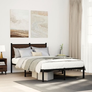 vidaXL, vidaXL Bettgestell mit Kopfteil Metall Braun Eichen-Optik 120x190 cm, vidaXL Metallbett ohne Matratze Braun Eichen-Optik 120x190 cm