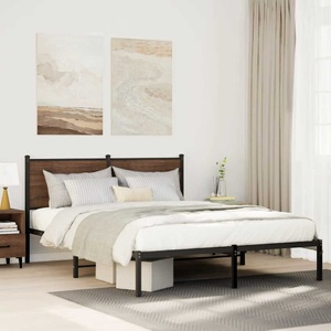 vidaXL, vidaXL Bettgestell mit Kopfteil Metall Braun Eichen-Optik 137x190 cm