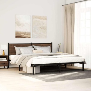 vidaXL, vidaXL Bettgestell mit Kopfteil Metall Braun Eichen-Optik 193x203 cm, vidaXL Metallbett ohne Matratze Braun Eichen-Optik 193x203 cm