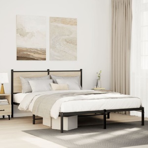 vidaXL, vidaXL Bettgestell mit Kopfteil Metall Sonoma-Eiche 150x200 cm
