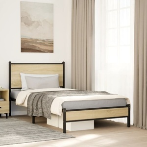 vidaXL, vidaXL Metallbett ohne Matratze Sonoma-Eiche 100x190 cm, vidaXL Metallbett ohne Matratze Sonoma-Eiche 100x190 cm