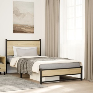 vidaXL, vidaXL Metallbett ohne Matratze Sonoma-Eiche 107x203 cm