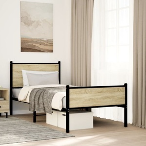 vidaXL, vidaXL Metallbett ohne Matratze Sonoma-Eiche 90x200 cm, vidaXL Metallbett ohne Matratze Sonoma-Eiche 90x200 cm