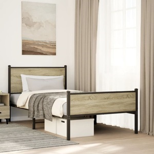vidaXL, vidaXL Metallbett ohne Matratze Sonoma-Eiche 100x200 cm