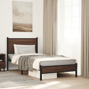 vidaXL, vidaXL Bettgestell mit Kopfteil Metall Braun Eichen-Optik 75x190 cm