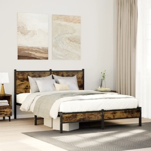 vidaXL, vidaXL Metallbett ohne Matratze Räuchereiche 140x190 cm, vidaXL Metallbett ohne Matratze Räuchereiche 140x190 cm