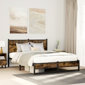 vidaXL, vidaXL Metallbett ohne Matratze Räuchereiche 140x200 cm, vidaXL Metallbett ohne Matratze Räuchereiche 140x200 cm
