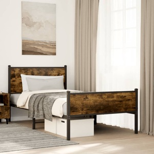 vidaXL, vidaXL Metallbett ohne Matratze Räuchereiche 100x200 cm, vidaXL Metallbett ohne Matratze Räuchereiche 100x200 cm