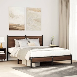 vidaXL, vidaXL Bettgestell mit Kopfteil Metall Braun Eichen-Optik 137x190 cm
