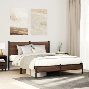 vidaXL, vidaXL Bettgestell mit Kopfteil Metall Braun Eichen-Optik 150x200 cm