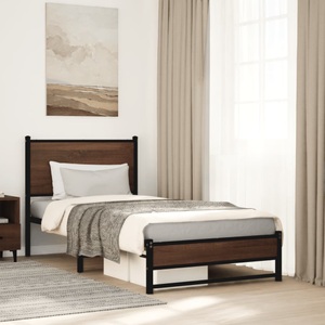 vidaXL, vidaXL Bettgestell mit Kopfteil Metall Braun Eichen-Optik 90x200 cm