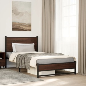 vidaXL, vidaXL Bettgestell mit Kopfteil Metall Braun Eichen-Optik 100x190 cm