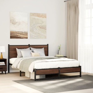 vidaXL, vidaXL Bettgestell mit Kopfteil Metall Braun Eichen-Optik 137x190 cm