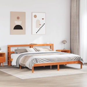 vidaXL, vidaXL Massivholzbett mit Kopfteil Wachsbraun 180x200 cm Kiefer