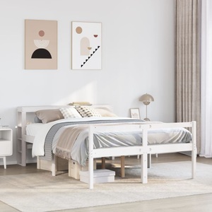 vidaXL, vidaXL Seniorenbett mit Kopfteil Weiß 135x190 cm Massivholz Kiefer