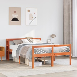 vidaXL, vidaXL Massivholzbett mit Kopfteil Wachsbraun 140x190 cm Kiefer, vidaXL Bettgestell mit Kopfteil ohne Matratze Wachsbraun 140x190 cm