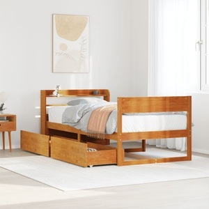vidaXL, vidaXL Massivholzbett ohne Matratze Wachsbraun 100x200 Kiefernholz, vidaXL Massivholzbett ohne Matratze Wachsbraun 100x200 Kiefernholz