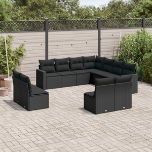 vidaXL, vidaXL 11-tlg. Garten-Sofagarnitur mit Kissen Schwarz Poly Rattan, vidaXL 11-tlg. Garten-Sofagarnitur mit Kissen Schwarz Poly Rattan