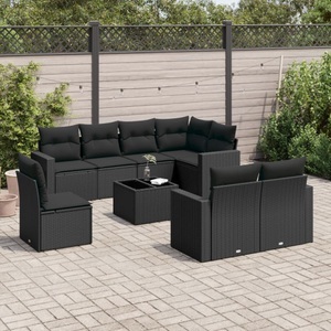 vidaXL, vidaXL 9-tlg. Garten-Sofagarnitur mit Kissen Schwarz Poly Rattan, vidaXL 9-tlg. Garten-Sofagarnitur mit Kissen Schwarz Poly Rattan