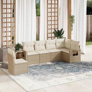 vidaXL, vidaXL 6-tlg. Garten-Sofagarnitur mit Kissen Beige Poly Rattan, 