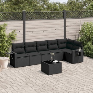 vidaXL, vidaXL 7-tlg. Garten-Sofagarnitur mit Kissen Schwarz Poly Rattan, vidaXL 7-tlg. Garten-Sofagarnitur mit Kissen Schwarz Poly Rattan