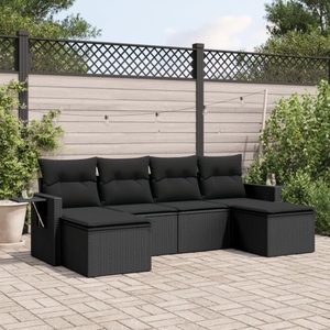 vidaXL, vidaXL 6-tlg. Garten-Sofagarnitur mit Kissen Schwarz Poly Rattan, vidaXL 6-tlg. Garten-Sofagarnitur mit Kissen Schwarz Poly Rattan