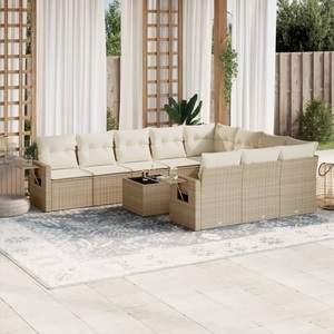 vidaXL, vidaXL 11-tlg. Garten-Sofagarnitur mit Kissen Beige Poly Rattan, vidaXL 11-tlg. Garten-Sofagarnitur mit Kissen Beige Poly Rattan