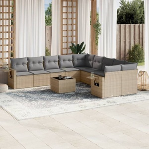 vidaXL, vidaXL 11-tlg. Garten-Sofagarnitur mit Kissen Beige Poly Rattan, vidaXL 11-tlg. Garten-Sofagarnitur mit Kissen Beige Poly Rattan