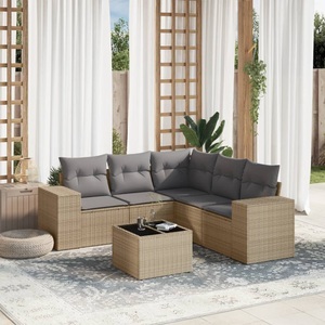vidaXL, vidaXL 6-tlg. Garten-Sofagarnitur mit Kissen Beige Poly Rattan, vidaXL 6-tlg. Garten-Sofagarnitur mit Kissen Beige Poly Rattan