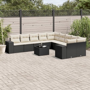 vidaXL, vidaXL 11-tlg. Garten-Sofagarnitur mit Kissen Schwarz Poly Rattan, vidaXL 11-tlg. Garten-Sofagarnitur mit Kissen Schwarz Poly Rattan
