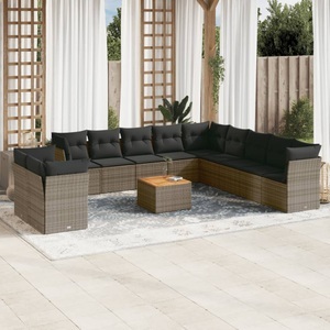 vidaXL, vidaXL 12-tlg. Garten-Sofagarnitur mit Kissen Grau Poly Rattan, vidaXL 12-tlg. Garten-Sofagarnitur mit Kissen Grau Poly Rattan