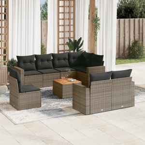 vidaXL, vidaXL 9-tlg. Garten-Sofagarnitur mit Kissen Grau Poly Rattan, vidaXL 9-tlg. Garten-Sofagarnitur mit Kissen Grau Poly Rattan