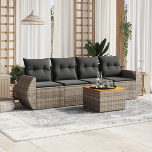 vidaXL, vidaXL 5-tlg. Garten-Sofagarnitur mit Kissen Grau Poly Rattan, vidaXL 5-tlg. Garten-Sofagarnitur mit Kissen Grau Poly Rattan