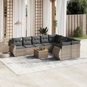 vidaXL, vidaXL 10-tlg. Garten-Sofagarnitur mit Kissen Grau Poly Rattan, vidaXL 10-tlg. Garten-Sofagarnitur mit Kissen Grau Poly Rattan