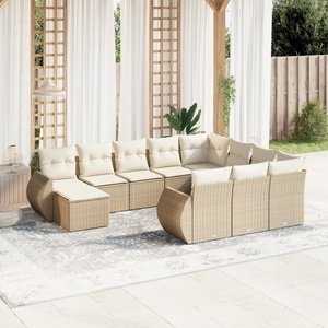 vidaXL, vidaXL 11-tlg. Garten-Sofagarnitur mit Kissen Beige Poly Rattan, vidaXL 11-tlg. Garten-Sofagarnitur mit Kissen Beige Poly Rattan