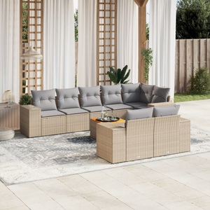 vidaXL, vidaXL 9-tlg. Garten-Sofagarnitur mit Kissen Beige Poly Rattan, vidaXL 9-tlg. Garten-Sofagarnitur mit Kissen Beige Poly Rattan