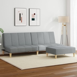 vidaXL, vidaXL Schlafsofa 2-Sitzer mit Fußhocker Hellgrau Stoff, vidaXL Schlafsofa 2-Sitzer mit Fußhocker Hellgrau Stoff