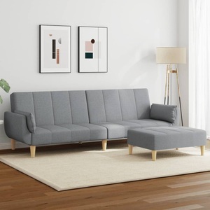 vidaXL, vidaXL Schlafsofa 2-Sitzer mit Fußhocker Hellgrau Stoff, vidaXL Schlafsofa 2-Sitzer mit Fußhocker Hellgrau Stoff