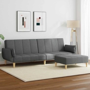 vidaXL, vidaXL Schlafsofa 2-Sitzer mit Fußhocker Dunkelgrau Stoff, vidaXL Schlafsofa 2-Sitzer mit Fußhocker Dunkelgrau Stoff
