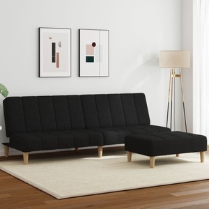 vidaXL, vidaXL Schlafsofa 2-Sitzer mit Fußhocker Schwarz Stoff, vidaXL Schlafsofa 2-Sitzer mit Fußhocker Schwarz Stoff