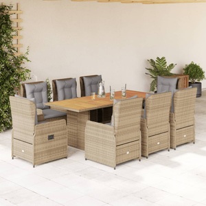 vidaXL, vidaXL 9-tlg. Garten-Essgruppe mit Kissen Beige Poly Rattan, vidaXL 9-tlg. Garten-Essgruppe mit Kissen Beige Poly Rattan