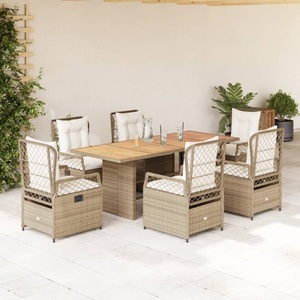 vidaXL, vidaXL 7-tlg. Garten-Essgruppe mit Kissen Beige Poly Rattan, vidaXL 7-tlg. Garten-Essgruppe mit Kissen Beige Poly Rattan