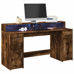 vidaXL, vidaXL LED-Schreibtisch Räuchereiche 160x55x91 cm Holzwerkstoff