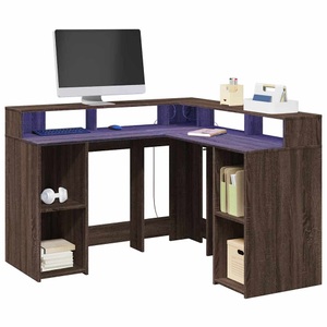 vidaXL, vidaXL LED-Schreibtisch Braun Eichen-Optik 130x130x91 Holzwerkstoff
