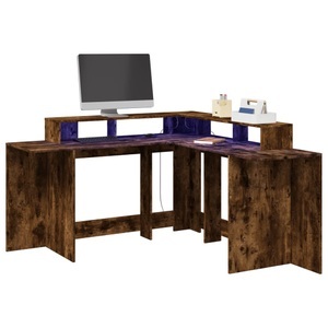 vidaXL, vidaXL LED-Schreibtisch Räuchereiche 152x152x91 cm Holzwerkstoff