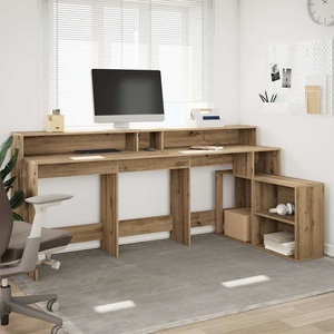 vidaXL, vidaXL LED-Schreibtisch Artisan-Eiche 200x104x91 Holzwerkstoff